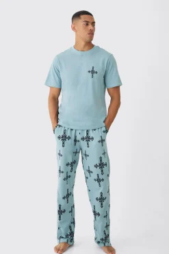 boohooMAN Cross Graphic Lounge Set | UK| Loungewear|Trousers