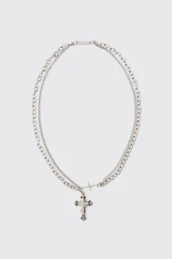 boohooMAN Cross Pendant Multi Layer Necklace | UK| Jewellery & Watches