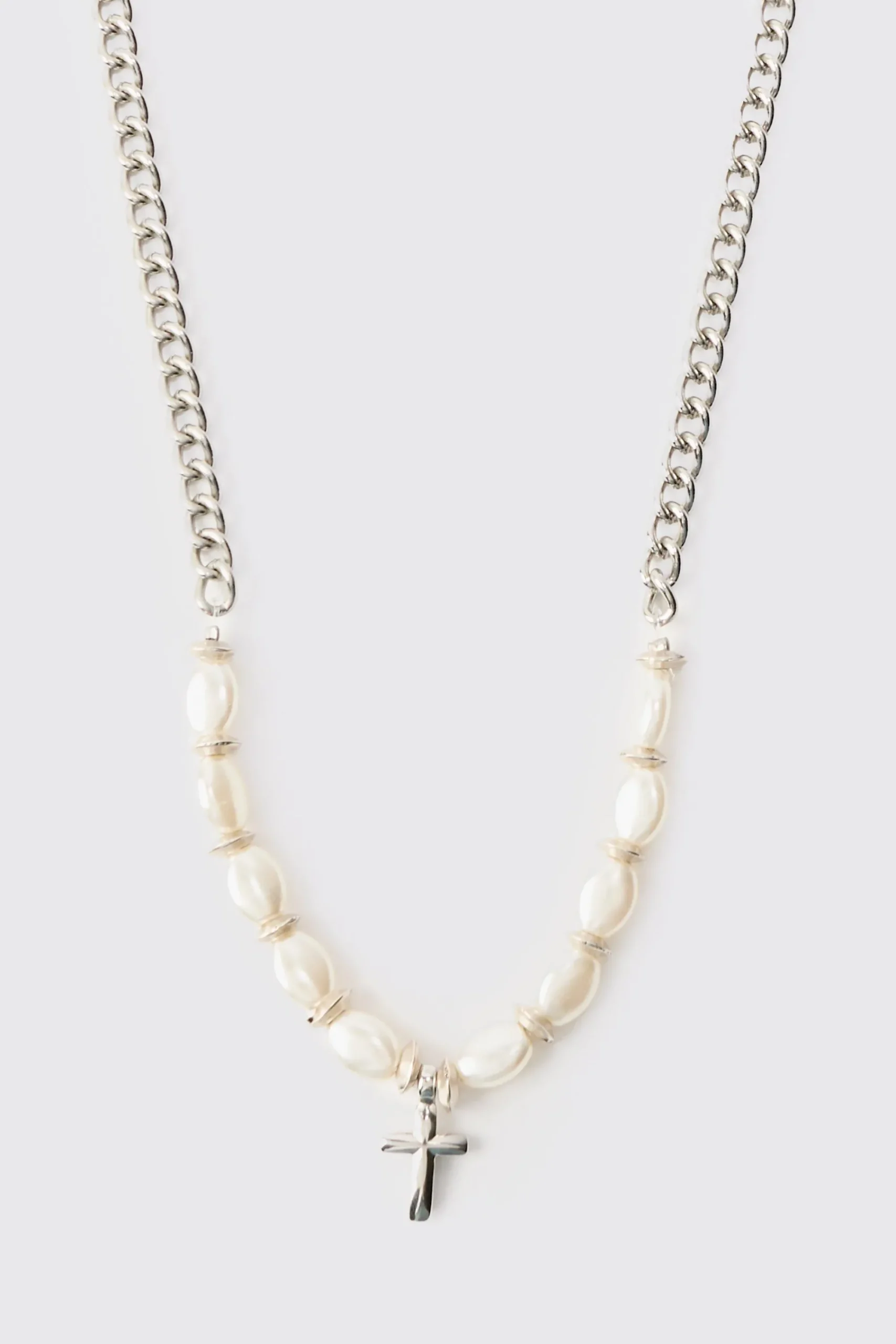 boohooMAN Cross Pendant Pearl Necklace | UK| Jewellery & Watches