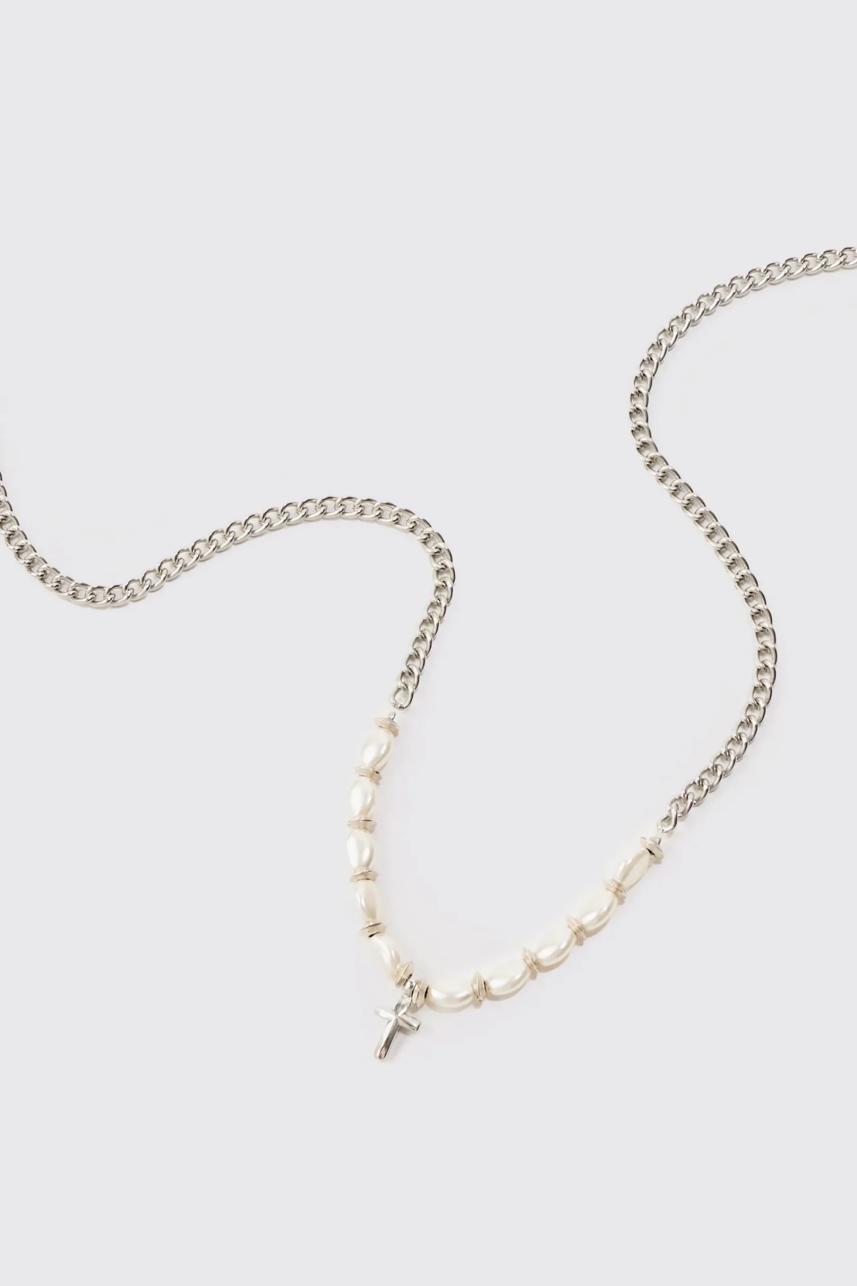 boohooMAN Cross Pendant Pearl Necklace | UK| Jewellery & Watches