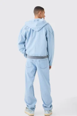 boohooMAN Denim Boxy Fit Acid Wash Detail Hoodie | UK| Coats & Jackets