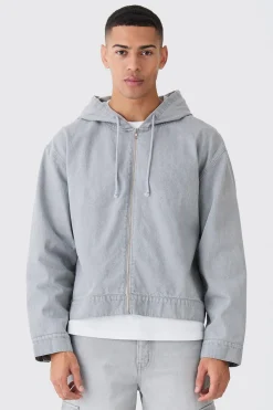 boohooMAN Denim Boxy Fit Zip Through Hoodie | UK| Coats & Jackets