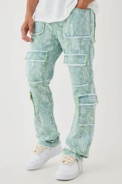 boohooMAN Denim Tapestry Stacked Cargo Flared Jeans | UK| Trousers|Jeans