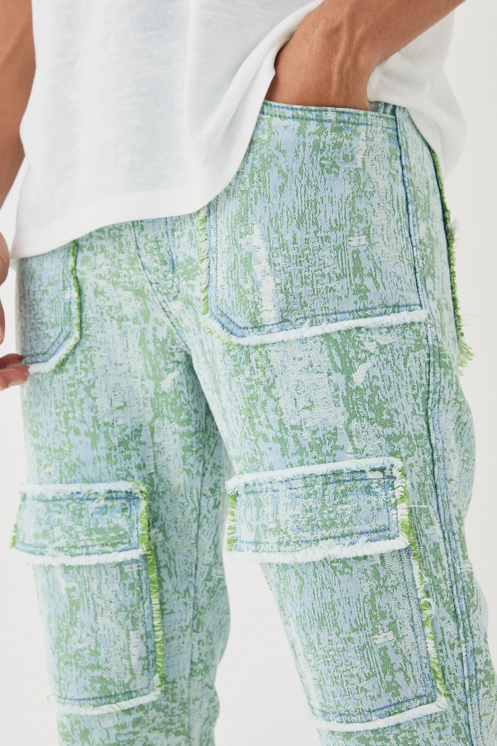 boohooMAN Denim Tapestry Stacked Cargo Flared Jeans | UK| Trousers|Jeans