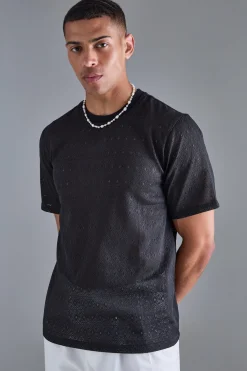 Diamond Crochet T-shirt | UK^boohooMAN Outlet