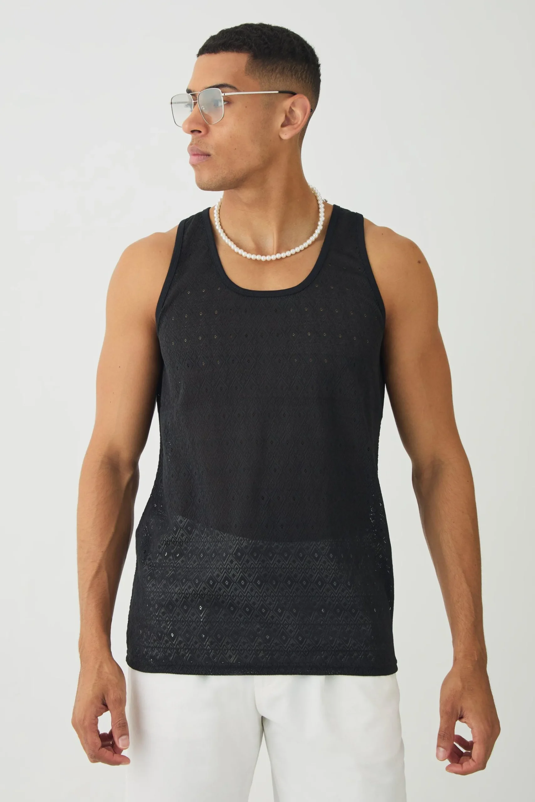 Diamond Crochet Vest | UK^boohooMAN