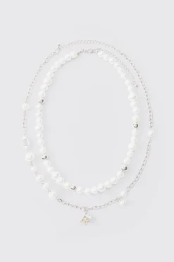 boohooMAN Dice And Parel Double Layer Necklace In | UK| Jewellery & Watches