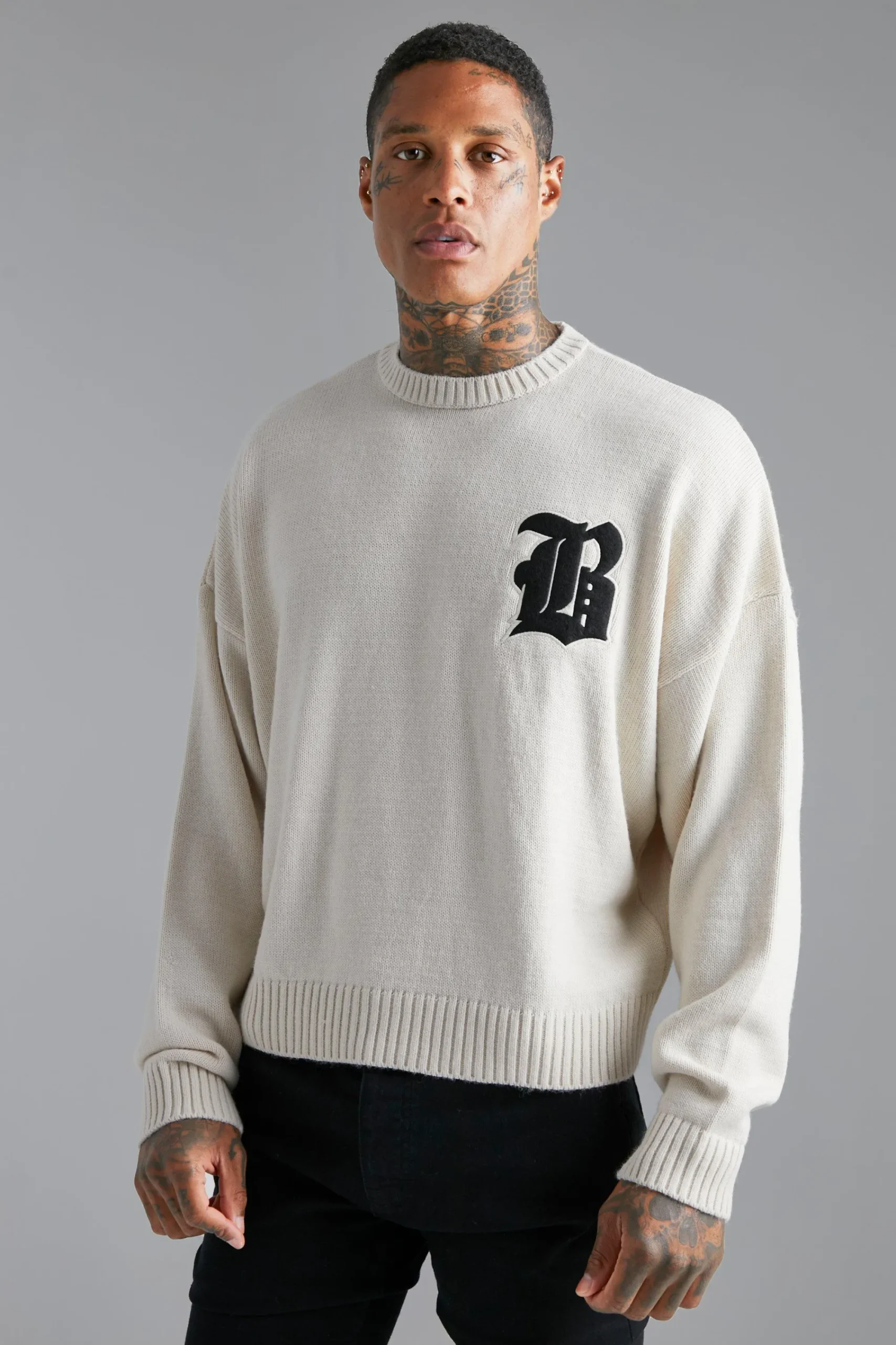 boohooMAN Distressed B Boxy Ribbed Jumper | UK| Knitwear