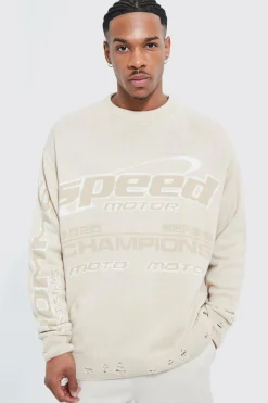 boohooMAN Distressed Hem Knitted Moto Oversized Jumper | UK| Knitwear