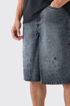 boohooMAN Distressed Regular Denim Jorts | UK| Shorts