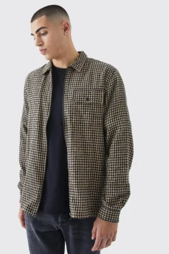boohooMAN Dogtooth Jacquard Zip Through Overshirt | UK| Shirts