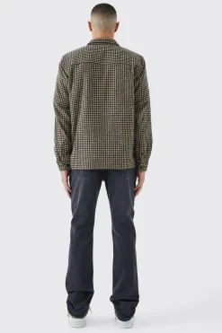 boohooMAN Dogtooth Jacquard Zip Through Overshirt | UK| Shirts