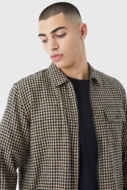boohooMAN Dogtooth Jacquard Zip Through Overshirt | UK| Shirts