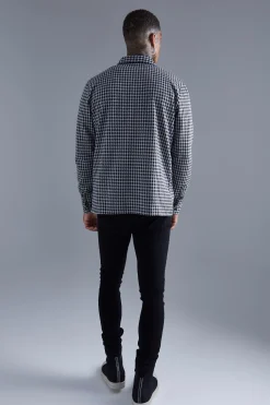 boohooMAN Dogtooth Jacquard Zip Through Overshirt | UK| Shirts