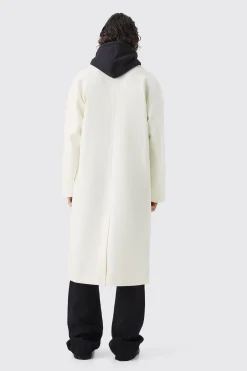 boohooMAN Double Breasted Longline Varsity Badge Overcoat | UK| Coats & Jackets