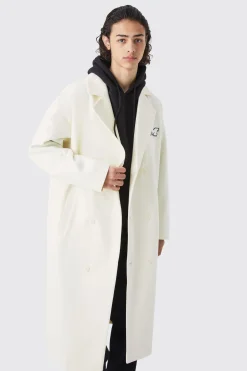 boohooMAN Double Breasted Longline Varsity Badge Overcoat | UK| Coats & Jackets