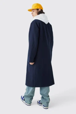 boohooMAN Double Breasted Longline Varsity Badge Overcoat | UK| Coats & Jackets