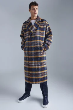 boohooMAN Double Breasted Longline Brushed Check Overcoat | UK| Coats & Jackets