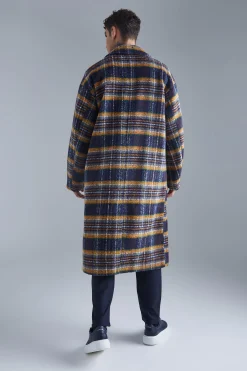 boohooMAN Double Breasted Longline Brushed Check Overcoat | UK| Coats & Jackets