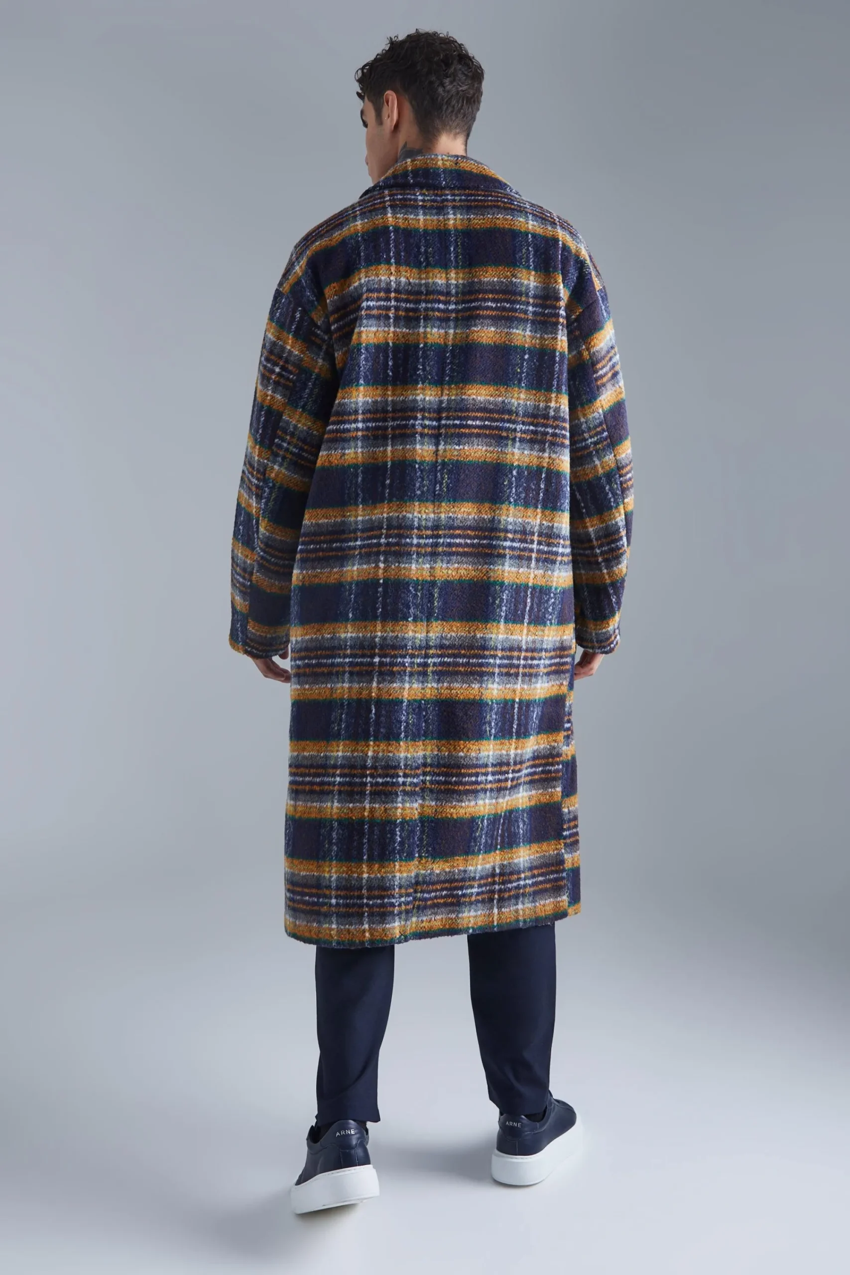 boohooMAN Double Breasted Longline Brushed Check Overcoat | UK| Coats & Jackets