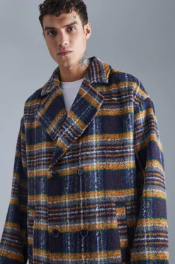 boohooMAN Double Breasted Longline Brushed Check Overcoat | UK| Coats & Jackets