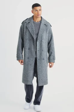 boohooMAN Double Breasted Salt & Pepper Overcoat | UK| Coats & Jackets