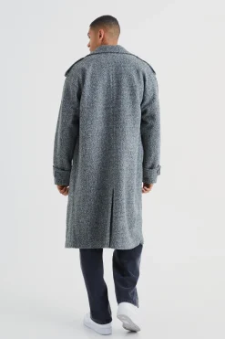 boohooMAN Double Breasted Salt & Pepper Overcoat | UK| Coats & Jackets