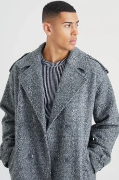 boohooMAN Double Breasted Salt & Pepper Overcoat | UK| Coats & Jackets