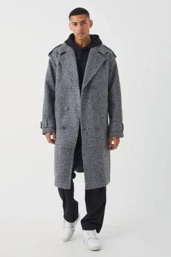 boohooMAN Double Breasted Salt & Pepper Overcoat | UK| Coats & Jackets