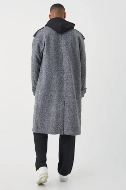 boohooMAN Double Breasted Salt & Pepper Overcoat | UK| Coats & Jackets