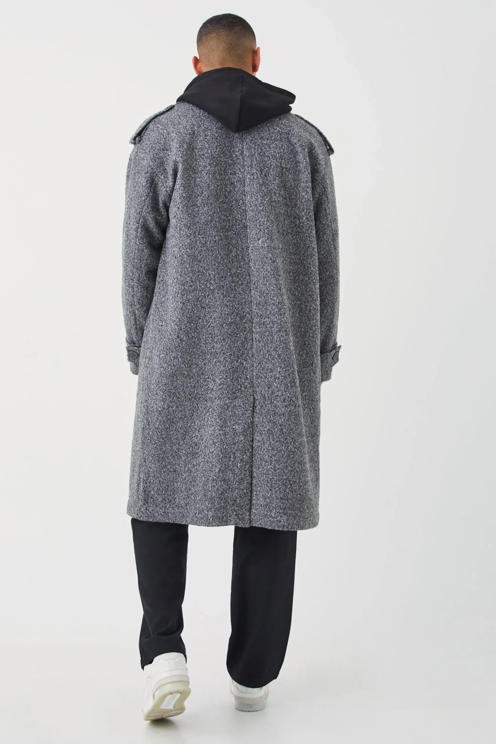 boohooMAN Double Breasted Salt & Pepper Overcoat | UK| Coats & Jackets