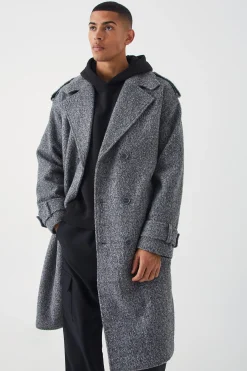 boohooMAN Double Breasted Salt & Pepper Overcoat | UK| Coats & Jackets