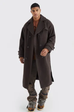 boohooMAN Double Breasted Trench Overcoat In Chocolate | UK| Coats & Jackets