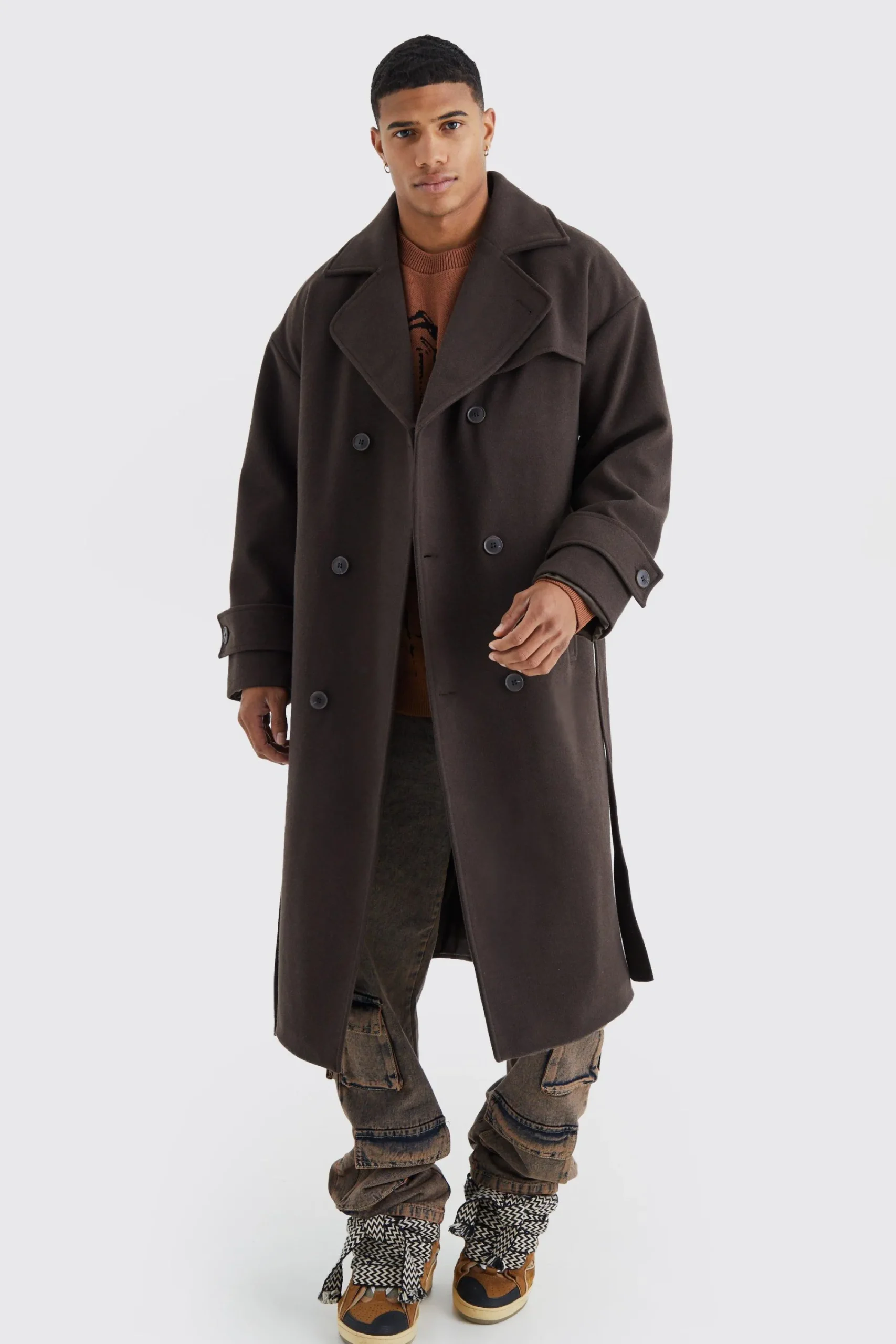 boohooMAN Double Breasted Trench Overcoat In Chocolate | UK| Coats & Jackets