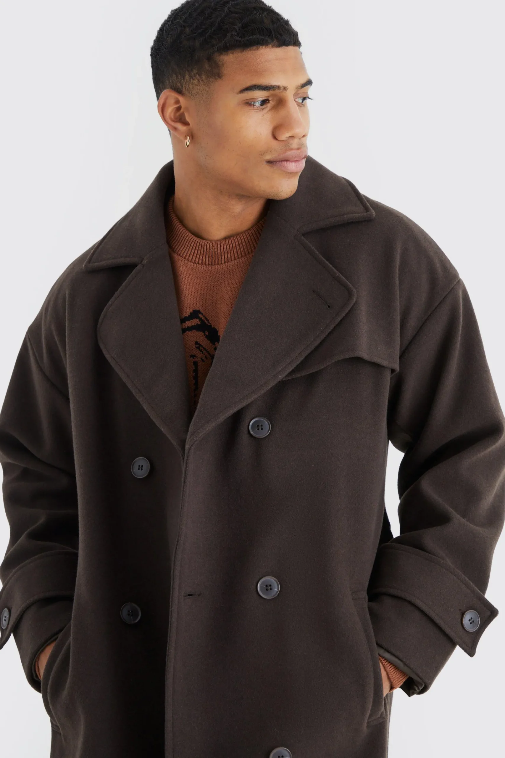 boohooMAN Double Breasted Trench Overcoat In Chocolate | UK| Coats & Jackets