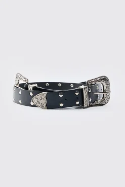 boohooMAN Double Buckle Studded Belt In | UK| Belts