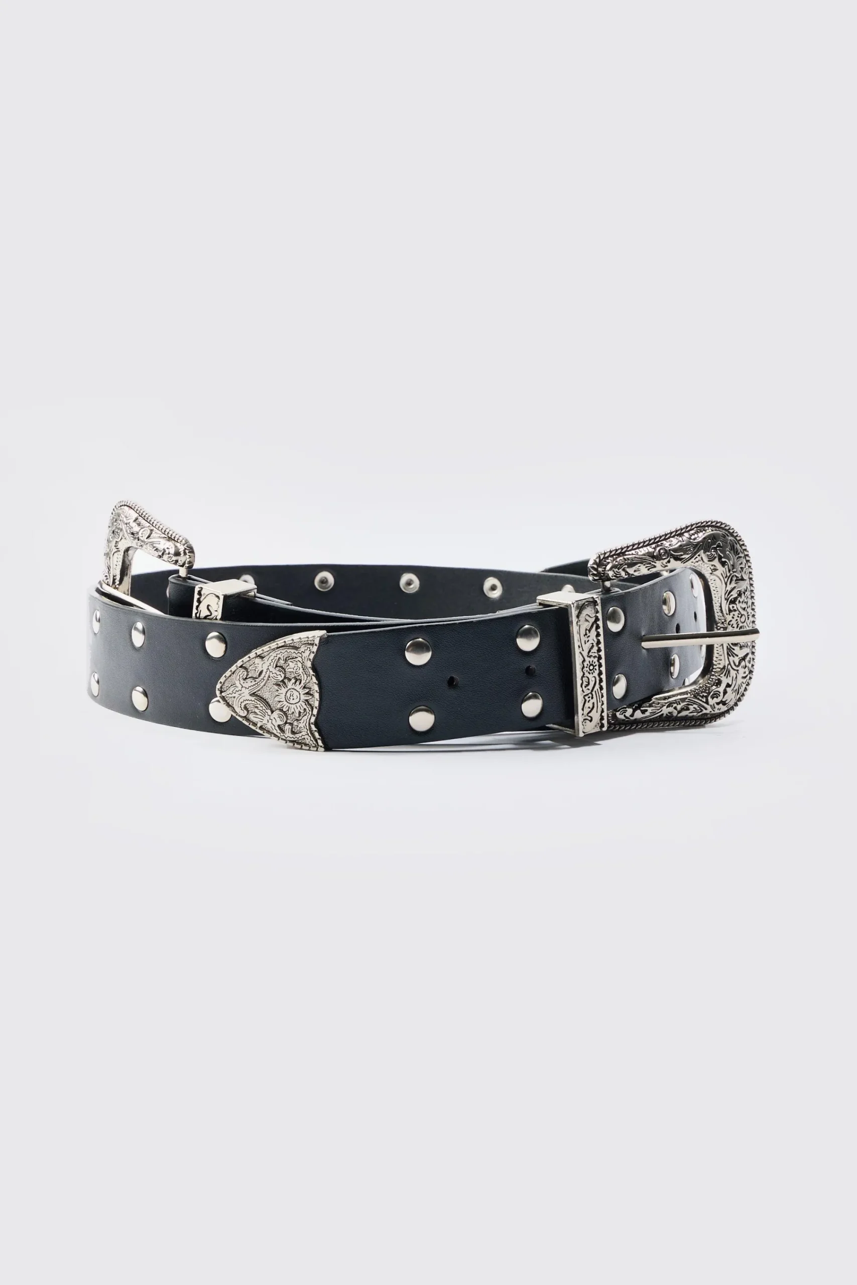 boohooMAN Double Buckle Studded Belt In | UK| Belts