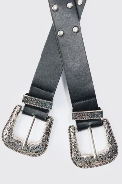 boohooMAN Double Buckle Studded Belt In | UK| Belts