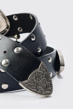 boohooMAN Double Buckle Studded Belt In | UK| Belts