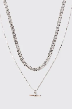 boohooMAN Double Chain T Bar Necklace In | UK| Jewellery & Watches