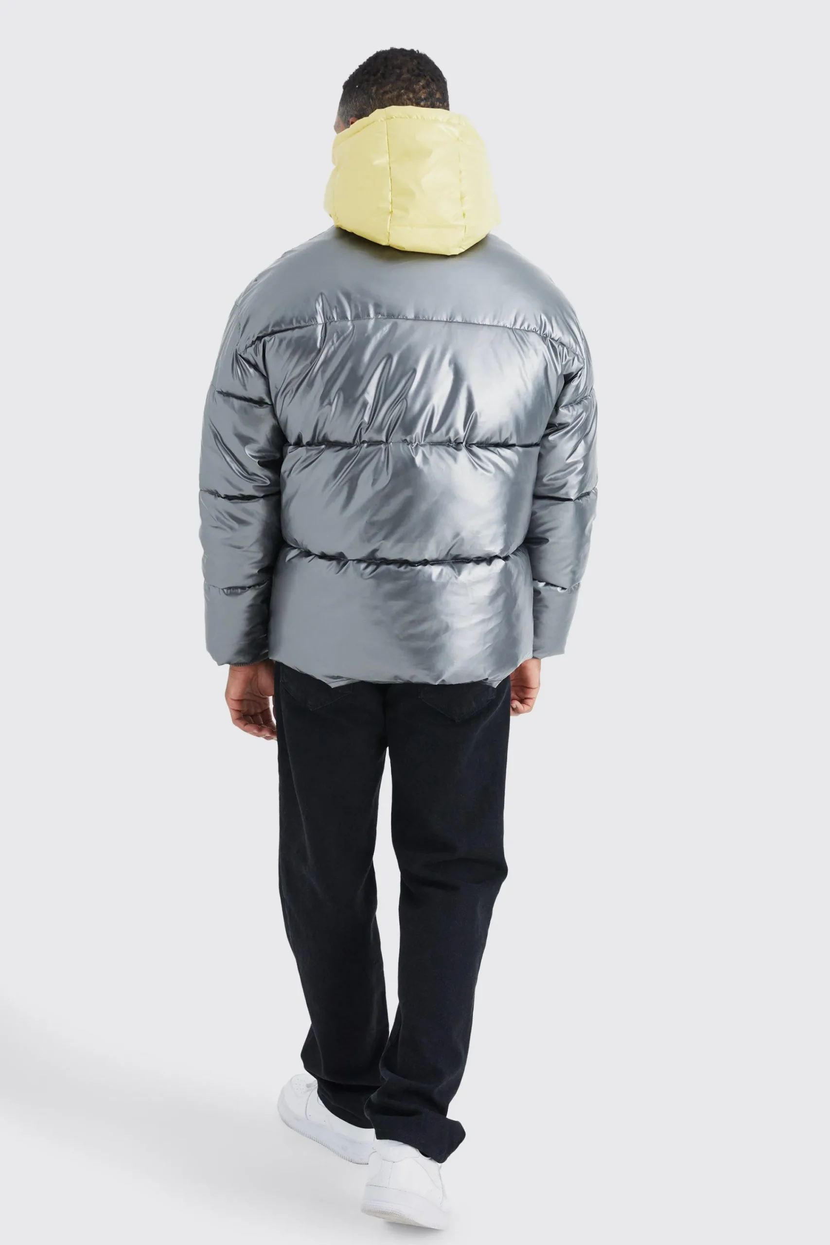 boohooMAN Double Layer Metallic Puffer With Hood | UK| Coats & Jackets