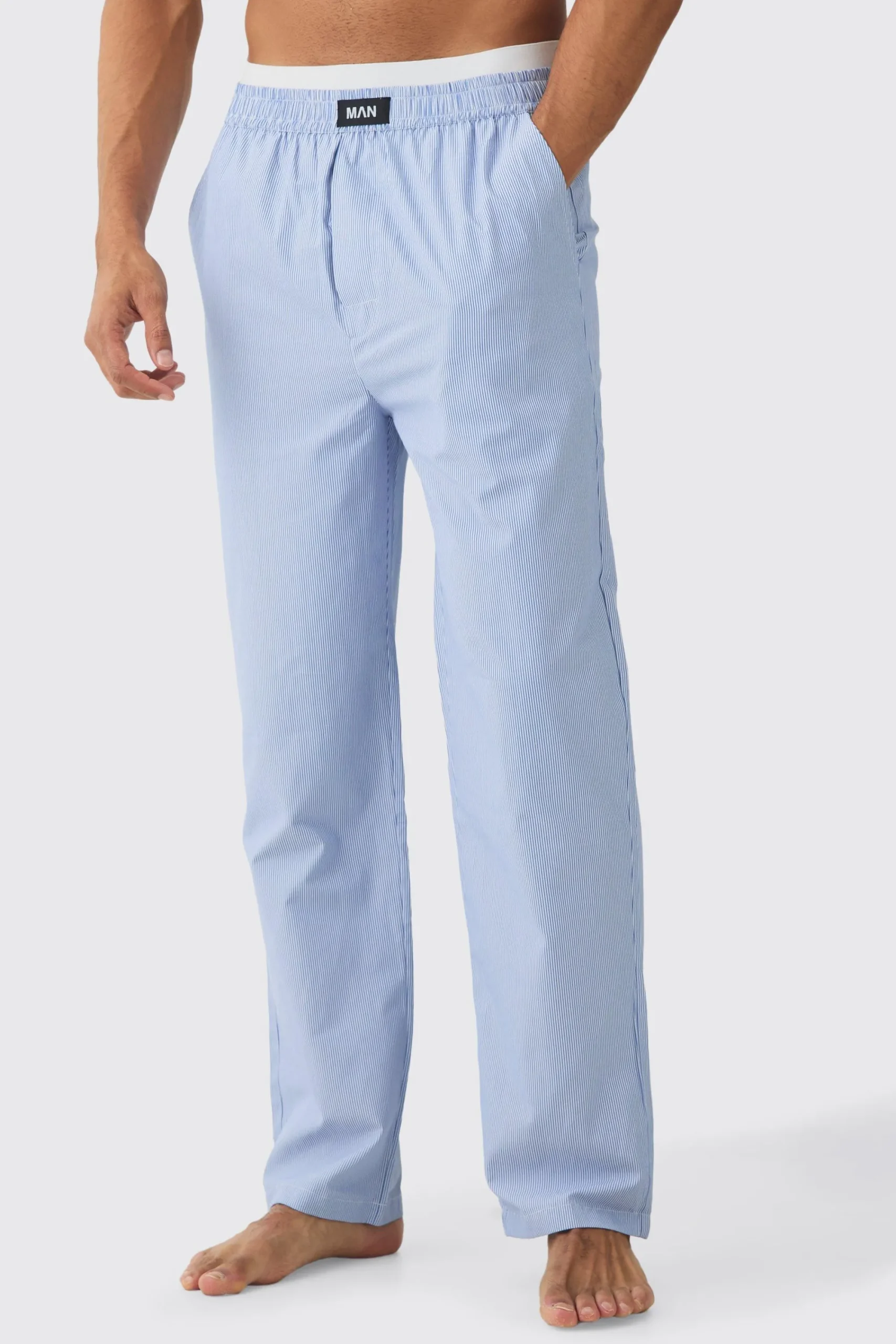 boohooMAN Double Waistband Woven Stripe Lounge Bottoms | UK| Loungewear|Joggers