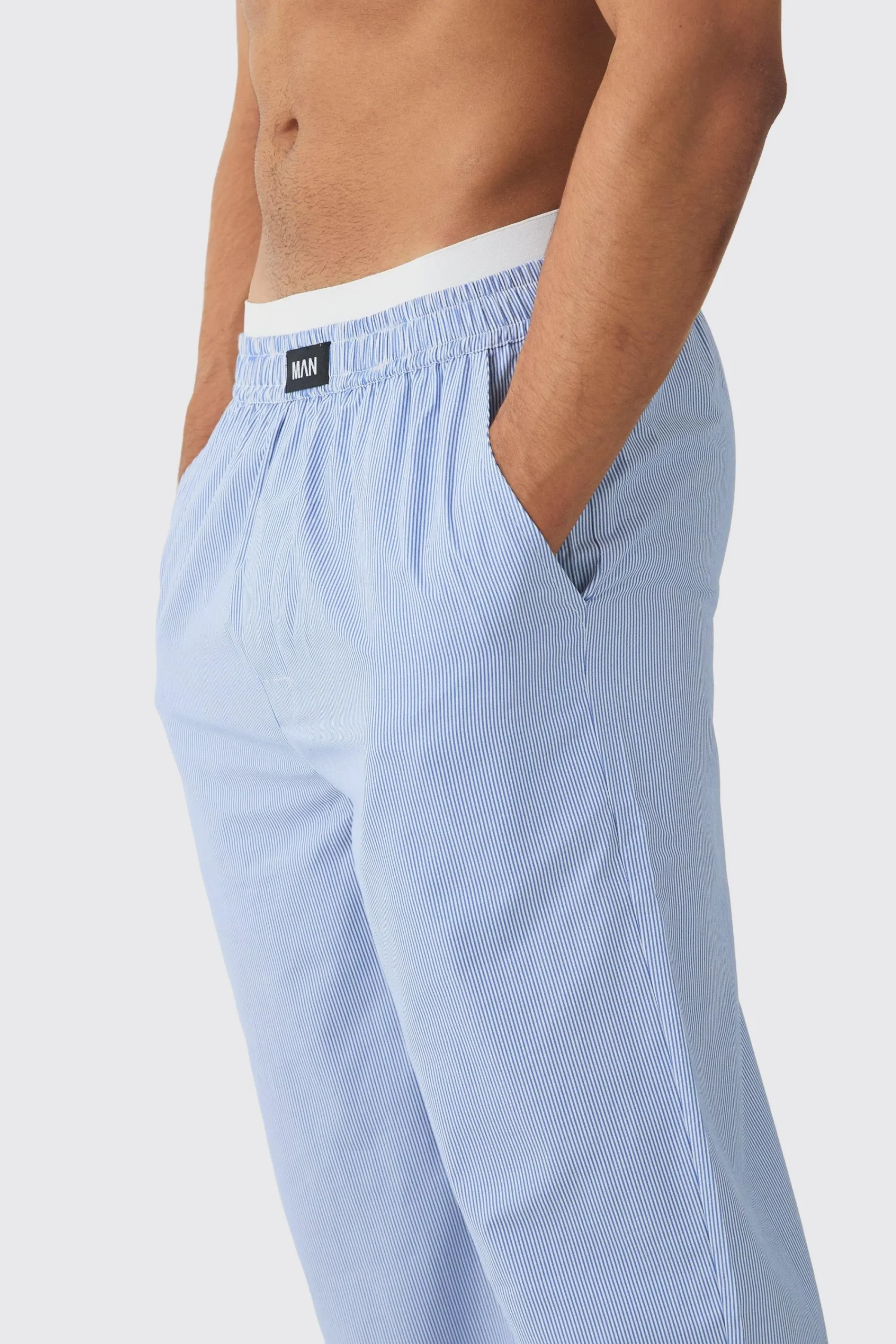 boohooMAN Double Waistband Woven Stripe Lounge Bottoms | UK| Loungewear|Joggers