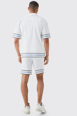 boohooMAN Drop Revere Satin Bird Graphic Shirt And Short Set In | UK| Sets & Co-Ords