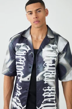 boohooMAN Drop Revere Short Sleeve Satin Graphic Shirt | UK| Shirts
