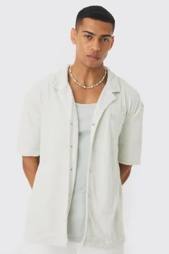 boohooMAN Drop Revere Towelling Embroidered Shirt | UK| Shirts