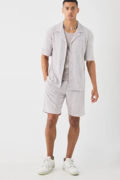 boohooMAN Drop Revere Towelling Shirt And Short Set | UK| Sets & Co-Ords