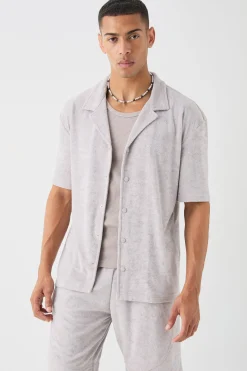 boohooMAN Drop Revere Towelling Shirt And Short Set | UK| Sets & Co-Ords