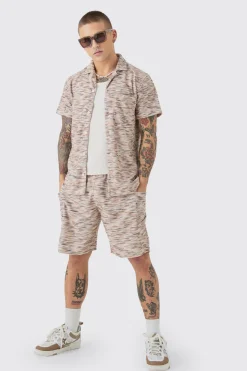 boohooMAN Drop Shoulder Slub Boucle Shirt & Short Set | UK| Shorts