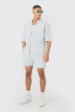 boohooMAN Dropped Revere Linen Piped Shirt & Smart Short Set | UK| Sets & Co-Ords